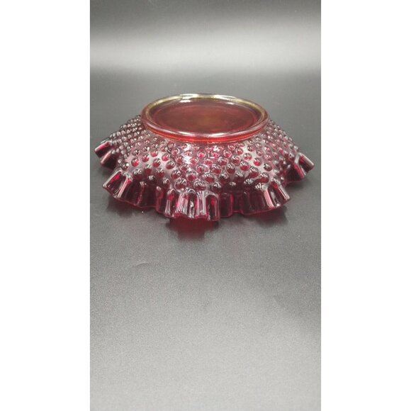 Fenton Hobnail Ruby Red Amberina Glow Ruffle Glass Candy Dish - Picture 10 of 16